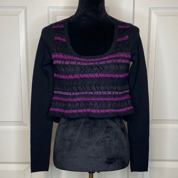 Free People Sweaters - Free People Wool Blend Knit Black & Purple Cropped Long-Sleeve Sweater